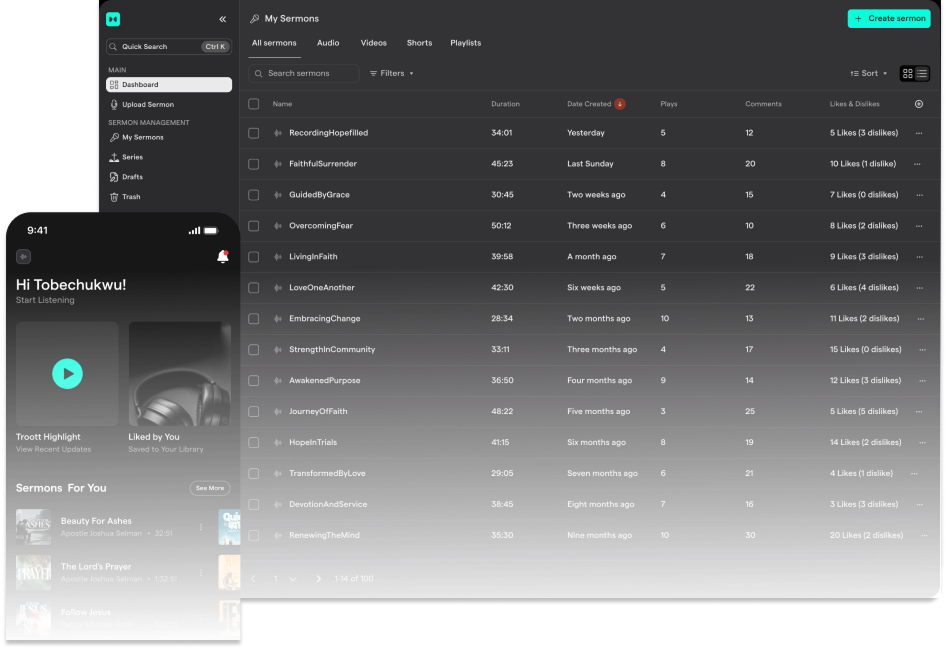 Troott app preview showing sermon library